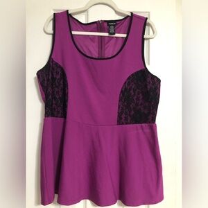 Torrid purple peplum lace top torrid size‎ 2 fits size 18/20 club evening